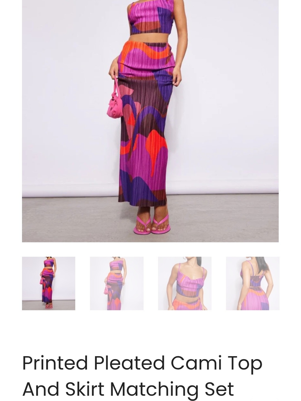 PrettyLittleThing Orange & Purple Wave Pleated Maxi Skirt And Top Set